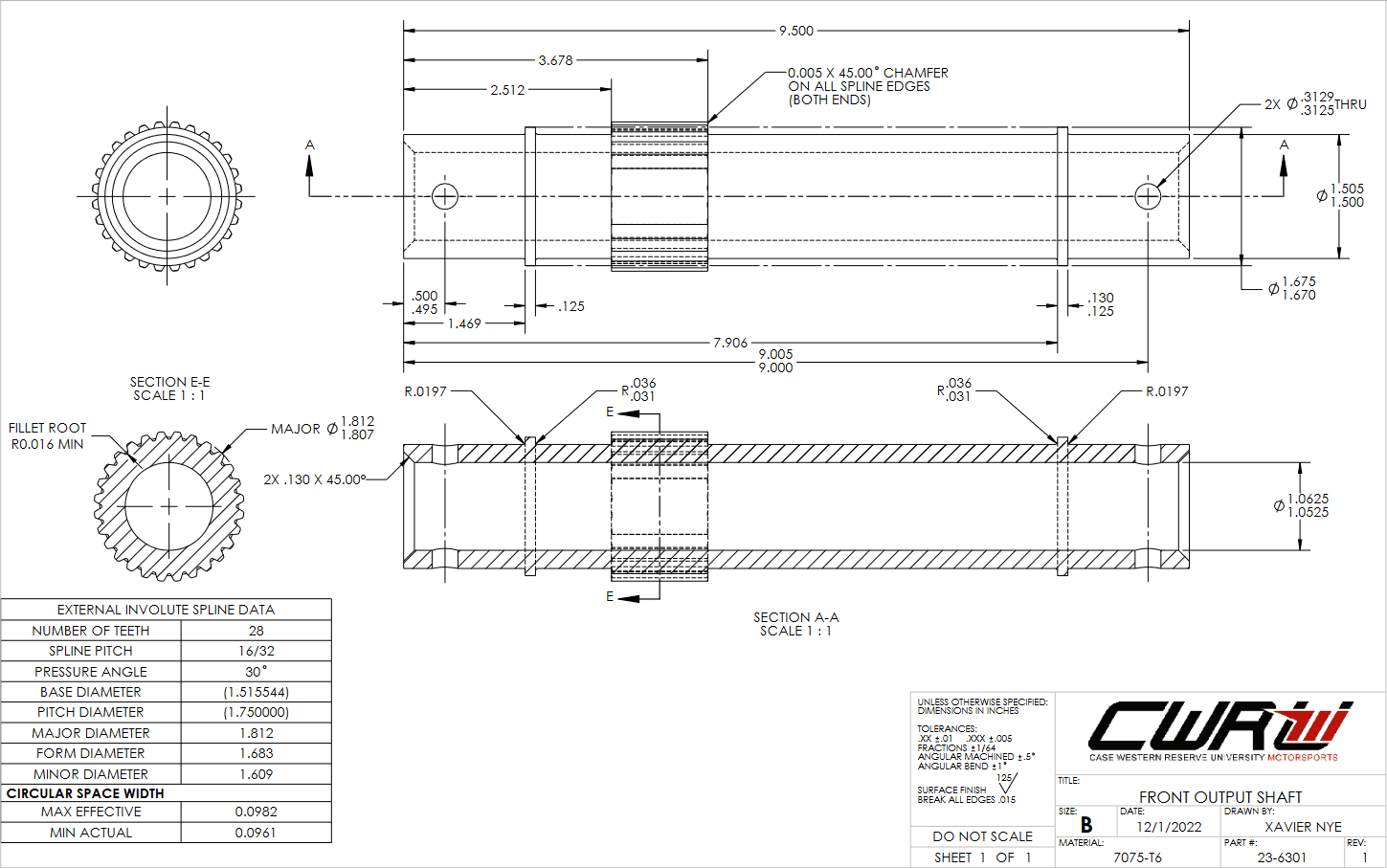 Front Output Shaft Drawing